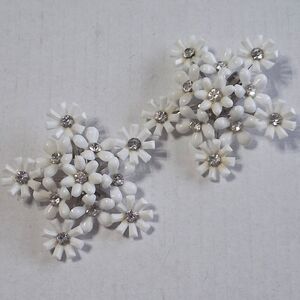 Vintage Coro Clip On Earrings Flower Power Cluster White  Clear Rhinestones